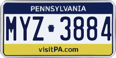 PA license plate MYZ3884