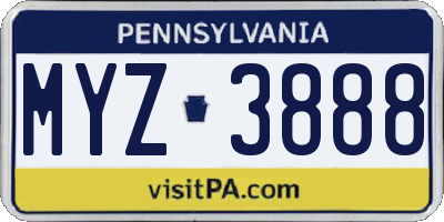 PA license plate MYZ3888