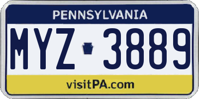 PA license plate MYZ3889