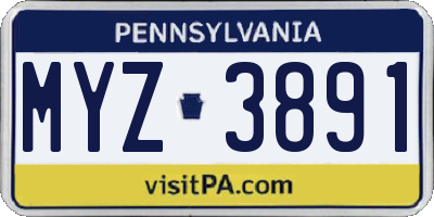 PA license plate MYZ3891