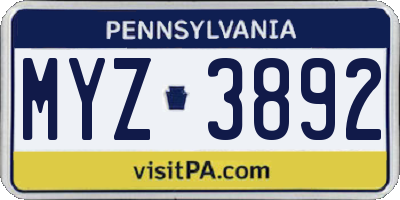 PA license plate MYZ3892