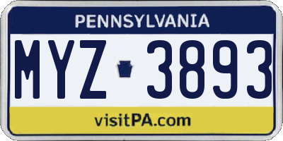 PA license plate MYZ3893
