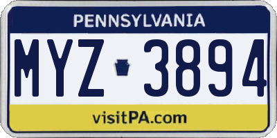 PA license plate MYZ3894