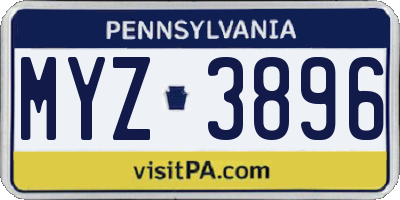 PA license plate MYZ3896
