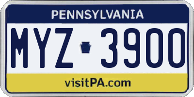 PA license plate MYZ3900