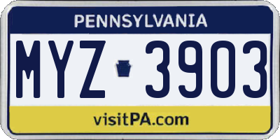 PA license plate MYZ3903