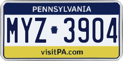 PA license plate MYZ3904