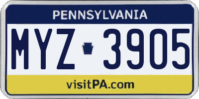 PA license plate MYZ3905