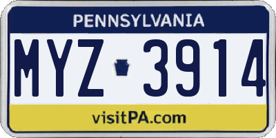 PA license plate MYZ3914