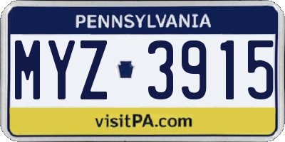 PA license plate MYZ3915