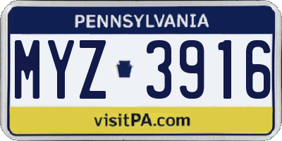 PA license plate MYZ3916
