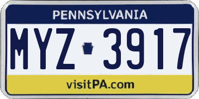 PA license plate MYZ3917