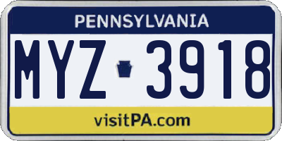 PA license plate MYZ3918