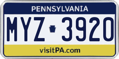 PA license plate MYZ3920