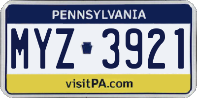 PA license plate MYZ3921