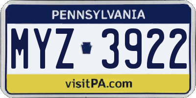 PA license plate MYZ3922