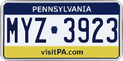 PA license plate MYZ3923