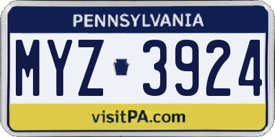 PA license plate MYZ3924