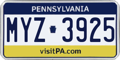 PA license plate MYZ3925