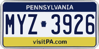 PA license plate MYZ3926