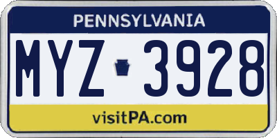 PA license plate MYZ3928