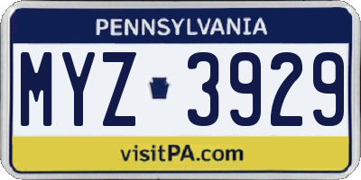 PA license plate MYZ3929
