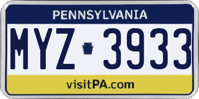 PA license plate MYZ3933