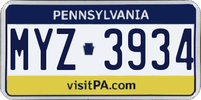 PA license plate MYZ3934