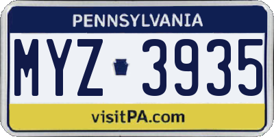 PA license plate MYZ3935