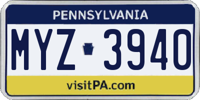PA license plate MYZ3940