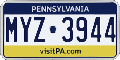 PA license plate MYZ3944