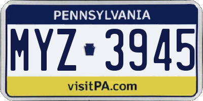 PA license plate MYZ3945