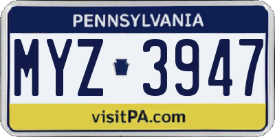 PA license plate MYZ3947
