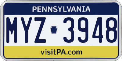 PA license plate MYZ3948
