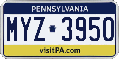 PA license plate MYZ3950
