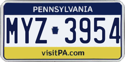 PA license plate MYZ3954