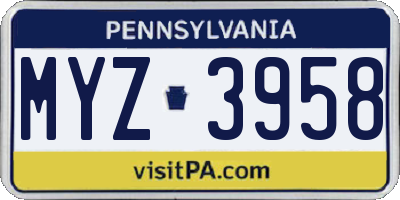 PA license plate MYZ3958
