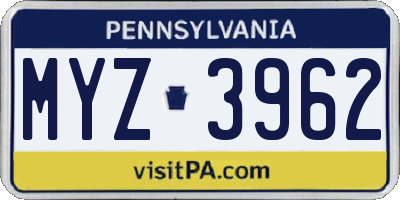 PA license plate MYZ3962