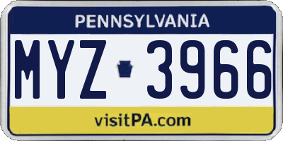 PA license plate MYZ3966
