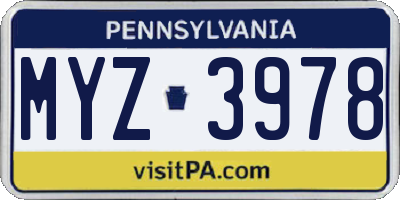 PA license plate MYZ3978
