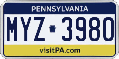 PA license plate MYZ3980