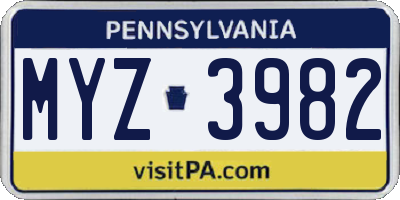 PA license plate MYZ3982