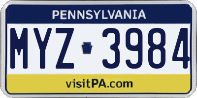 PA license plate MYZ3984