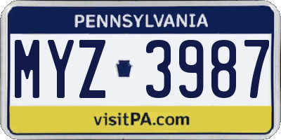 PA license plate MYZ3987