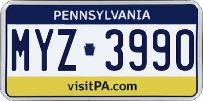 PA license plate MYZ3990