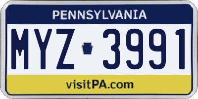 PA license plate MYZ3991