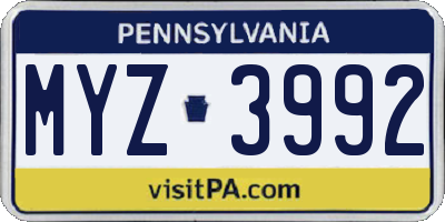 PA license plate MYZ3992