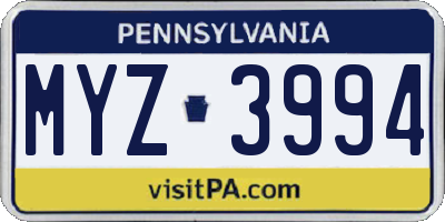 PA license plate MYZ3994