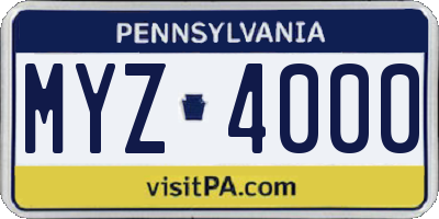 PA license plate MYZ4000