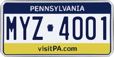 PA license plate MYZ4001